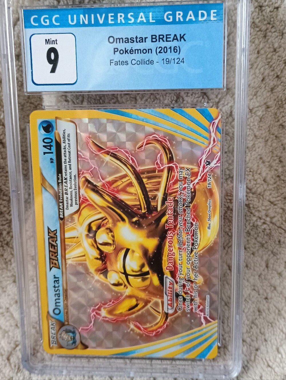 Omastar BREAK 19/124 Fates Collide Holo 2016 Pokemon XY Fates Graded Card 9 Mint